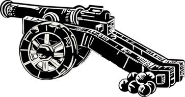 medieval cannon and balls, illustration