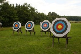 ARCHERY TARGETS on meadow at summer