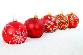 five red Christmas balls