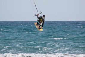 kitesurfing on the board