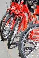 orange bicycles for walking close-up