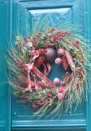 blue doors with decorative wreath