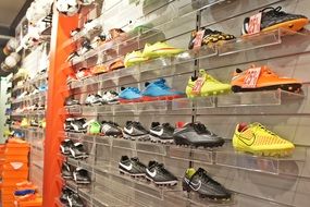 rack with a variety of sports shoes