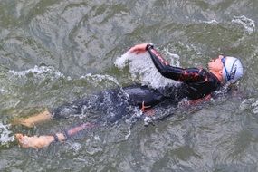 top view of a swimmer in a diving suit