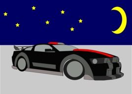 Sports car at night clipart