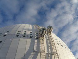 ericsson globe, external elevators on facade of arena, sweden, stockholm