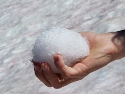 melting snow ball in hand close-up