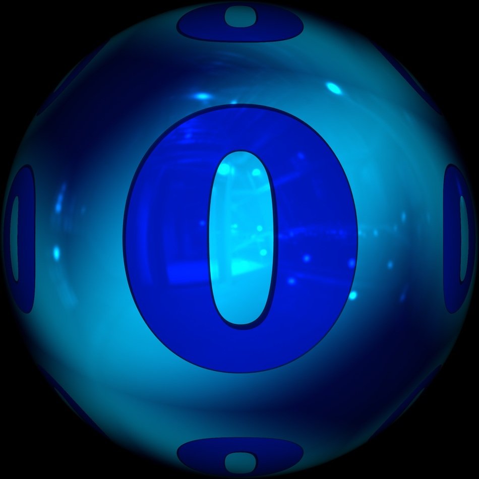 the number zero on the blue ball