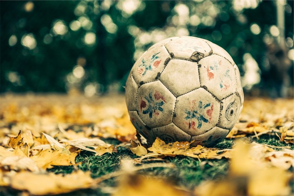Ball for soccer on the ground