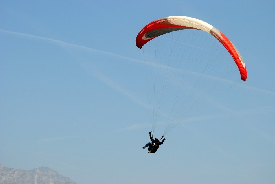 paragliding in the blue sky