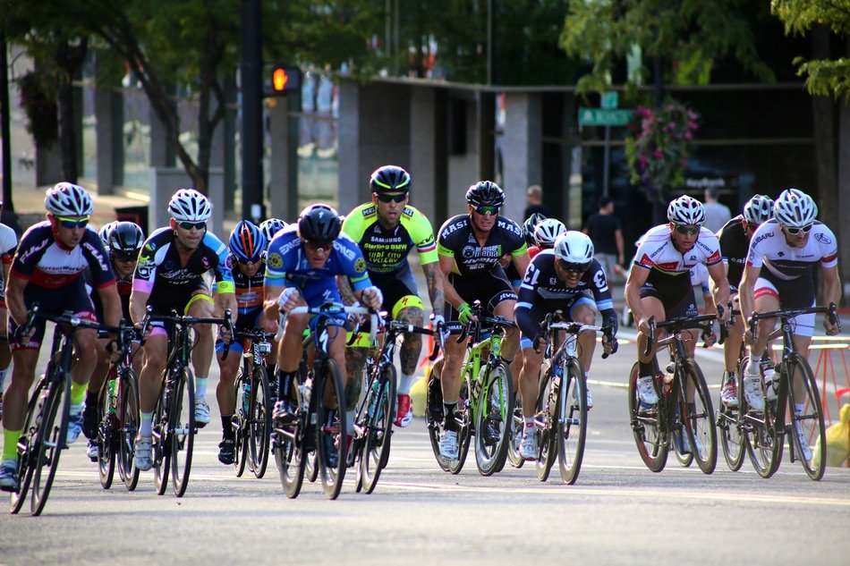 racing cyclist on the city street