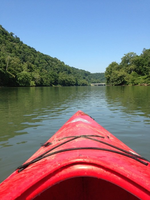 red canoe in the river