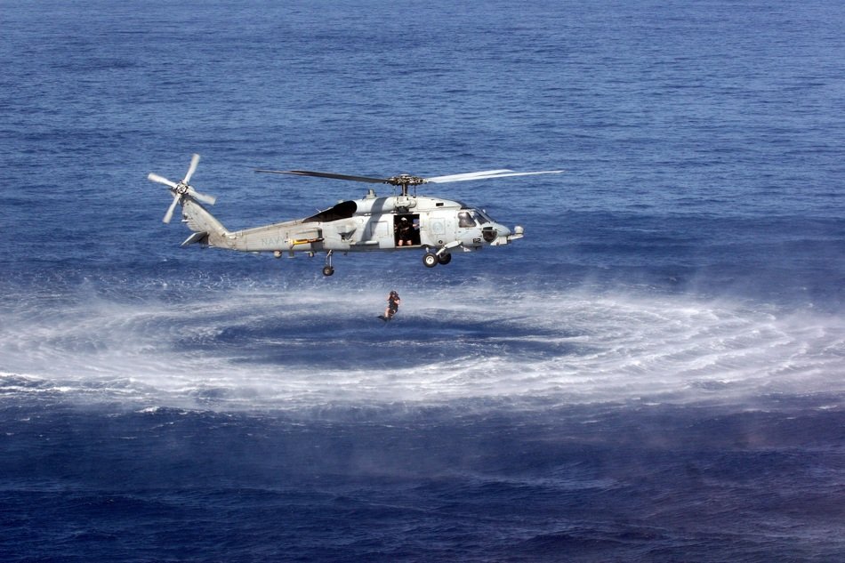 helocasting above the water