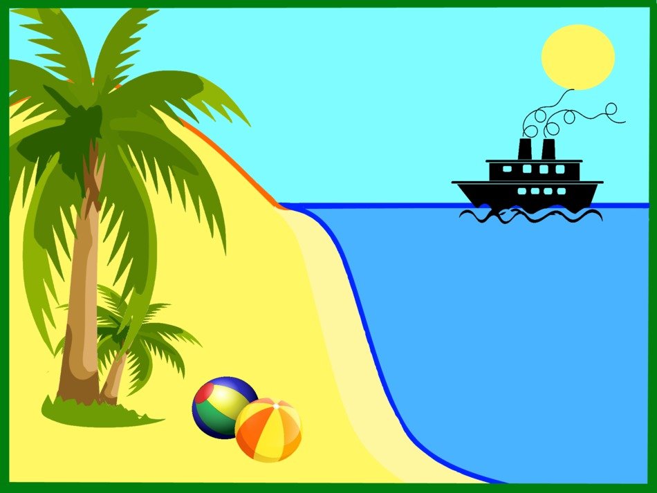 beach palm and ball and ship drawing