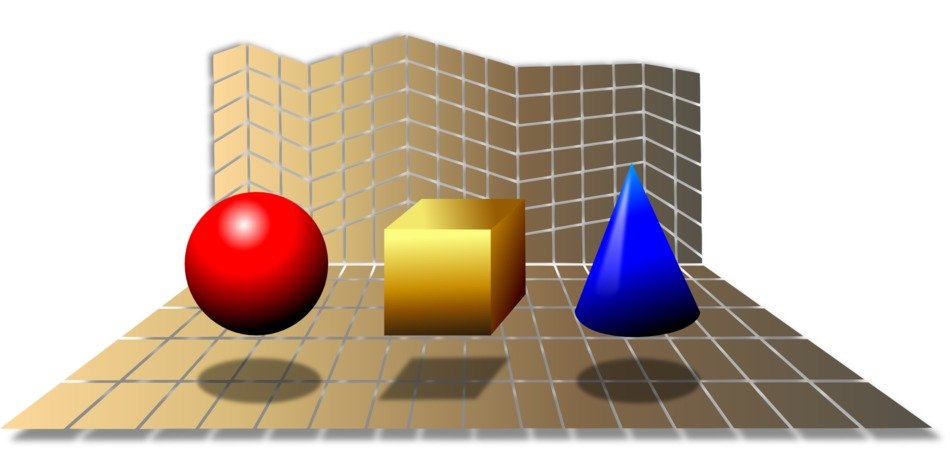 colorful geometric solids on mesh