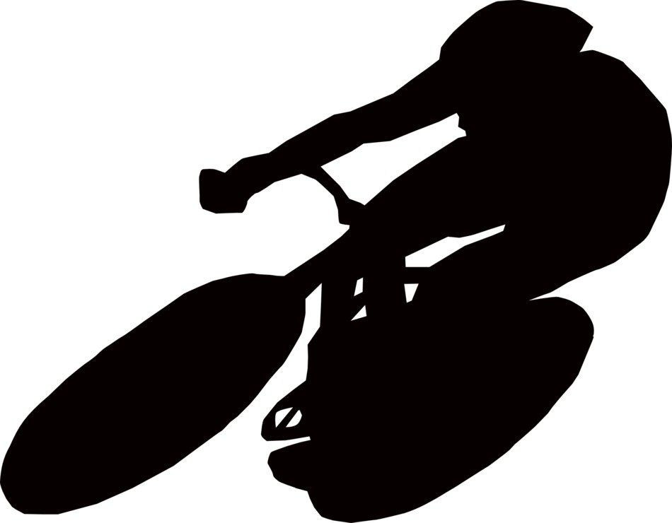 black silhouette of a cyclist on a white background