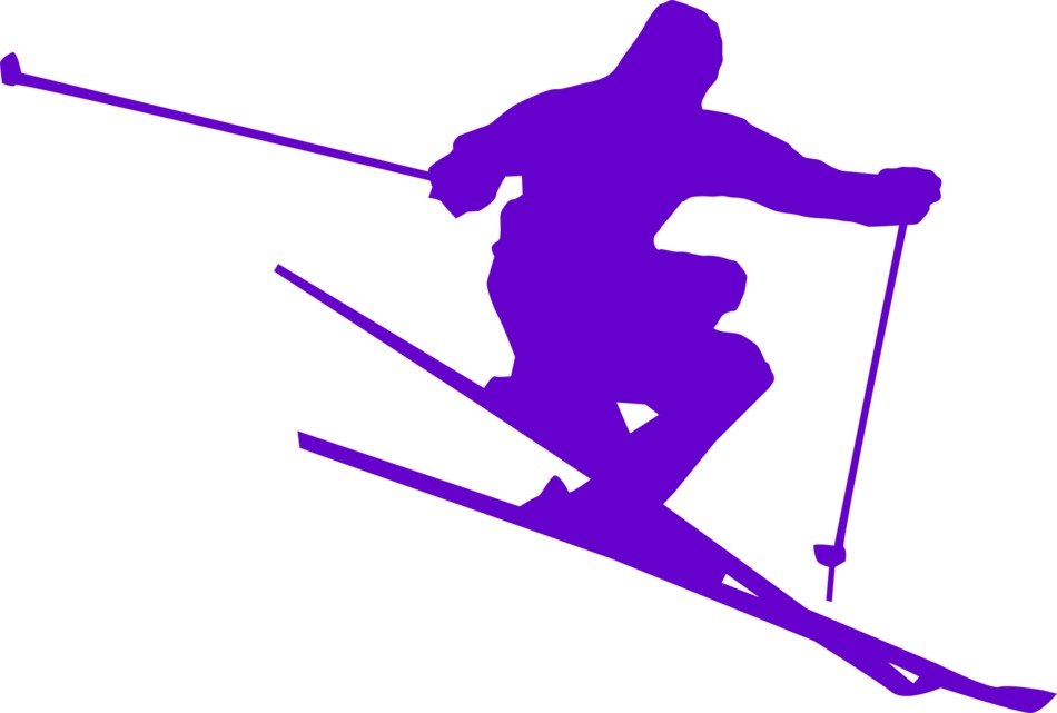 purple silhouette of a skier as a graphic representation