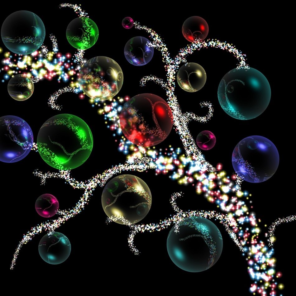 Colorful decor balls on the branch