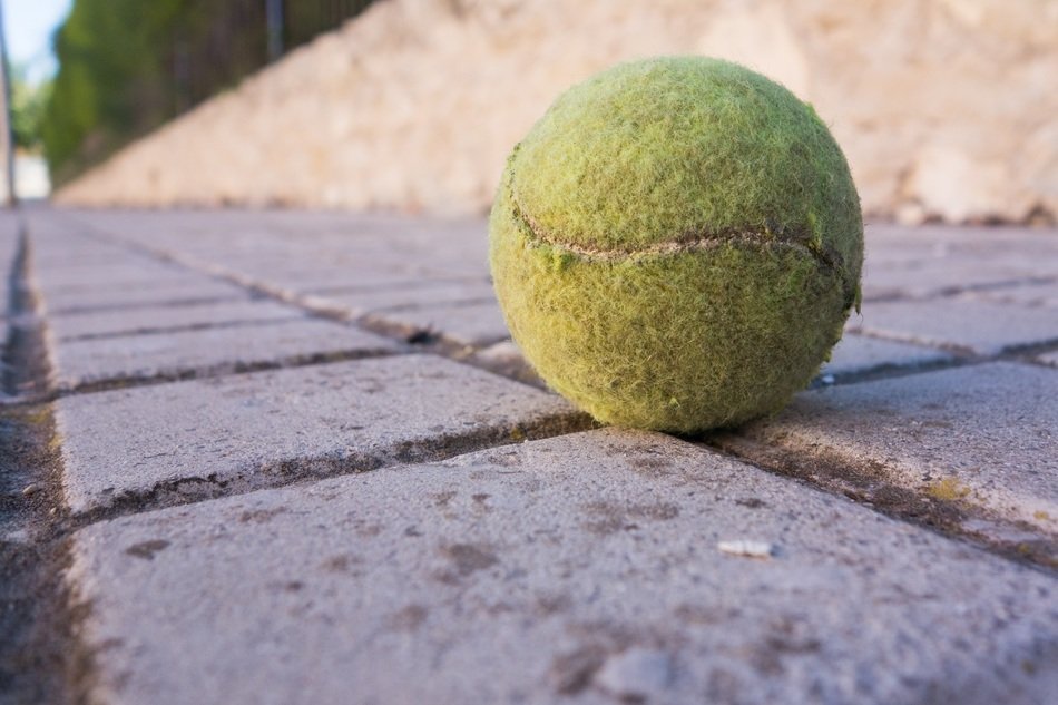 tennis ball on the pavement