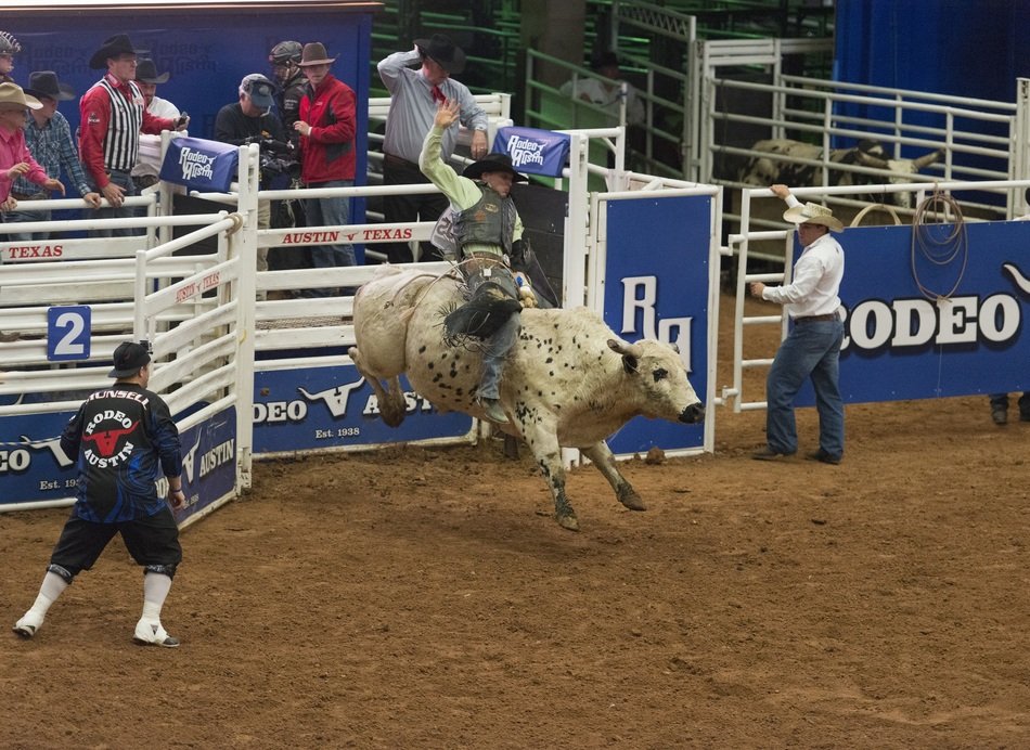 riding a bull in the ring for rodeo