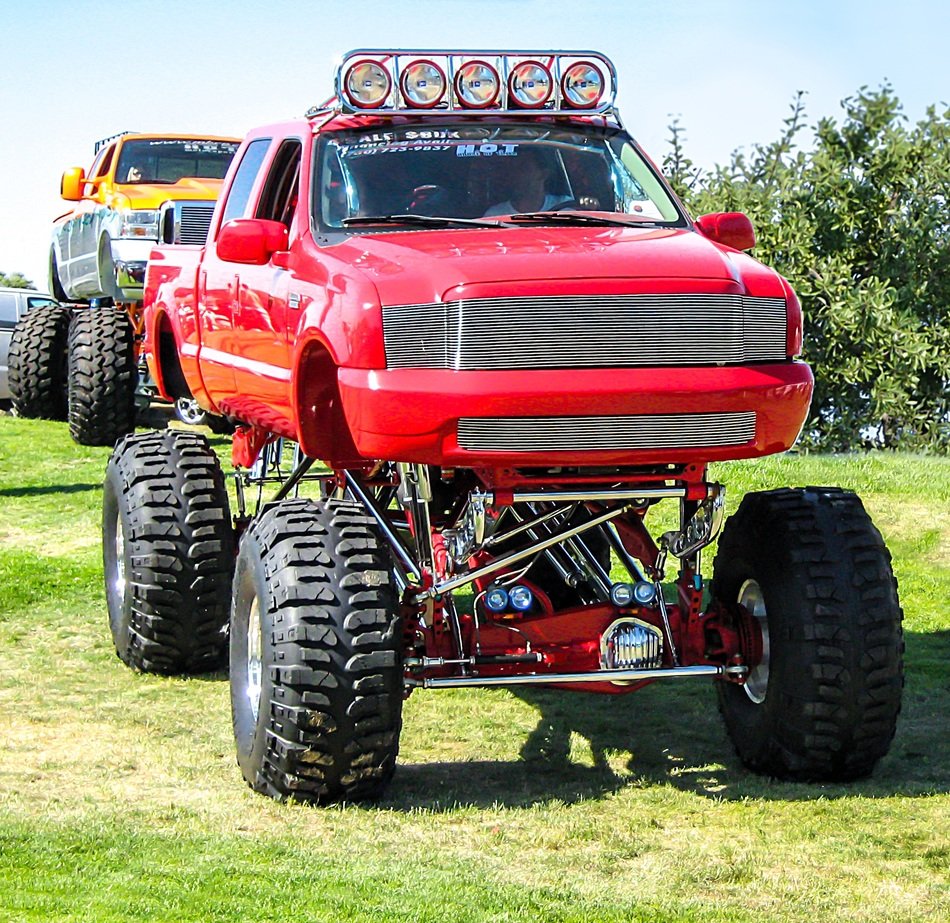 High truck on the grass on a sunny day