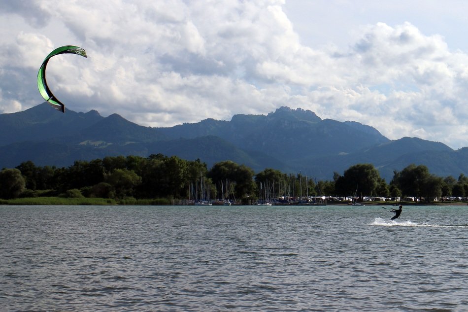 Kitesurf in the background of a picturesque landscape