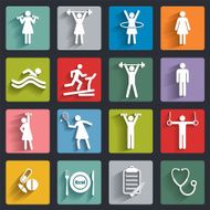 Fitness sport vector flat icons set N3