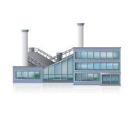 factory building with pipes and reflection