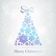 Christmas tree made from snowflakes with bow Vector illustration
