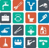 Silhouette plumbing objects and tools icons