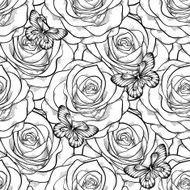 seamless pattern in roses with contours N2