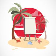 paperboard on the beach with red sunset - vector illustration
