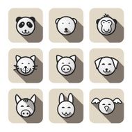 animal face flat icon set N6