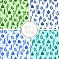 Seamless winter trees pattern set