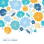 Blue and yellow flowersilhouettes horizontal decor seamless pattern background