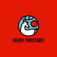 Christmas deer at sunset flat line icon