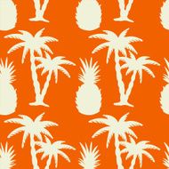 Seamless pattern with silhouettes coconut palm trees pineapples