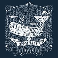 Hand drawn vintage label with a whale and lettering N3