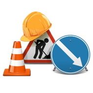 Vector Road Signs with Helmet and Cone