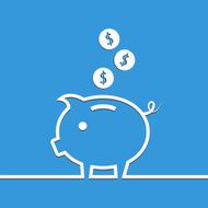 Money piggy bank in line on blue background Vector