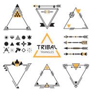 Tribal empty triangles labels arrows and symbols set