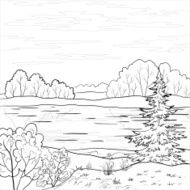 Landscape Forest river outline N4