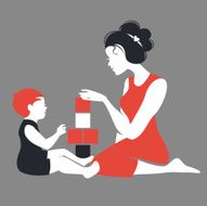 Beautiful silhouette of mother and baby playing with toys N4
