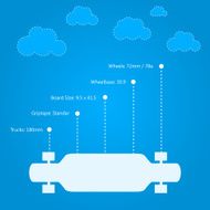 Flat vector illustration for technical characteristics of longboard N2