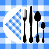 Design with cutlery silhouettes on blue tablecloth
