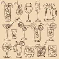 Set of isolated sketch cocktails