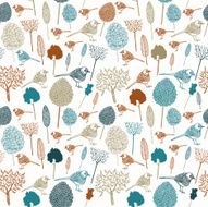 Seamless card with vintage trees and birds