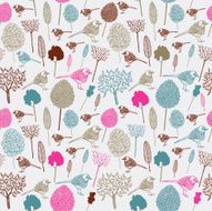 Seamless card with vintage trees and birds N2