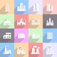 Buildings and factories flat icons set