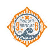 Surfing on wave pacific ocean emblem